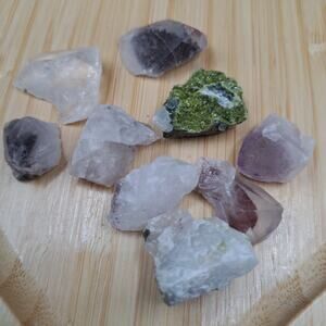 42G Natural Green Tourmaline Specimen and Quartz Rough Crystal Gem Lot